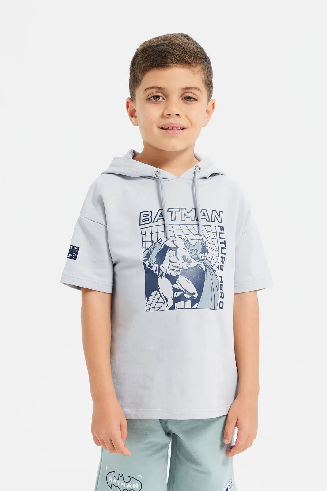 Boys Grey Oversize Hooded Batman T-Shirt