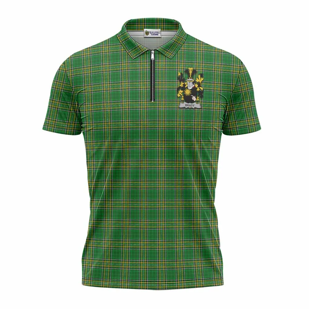 Brady Irish Clan Tartan Zipper Polo Shirt with Coat of Arms