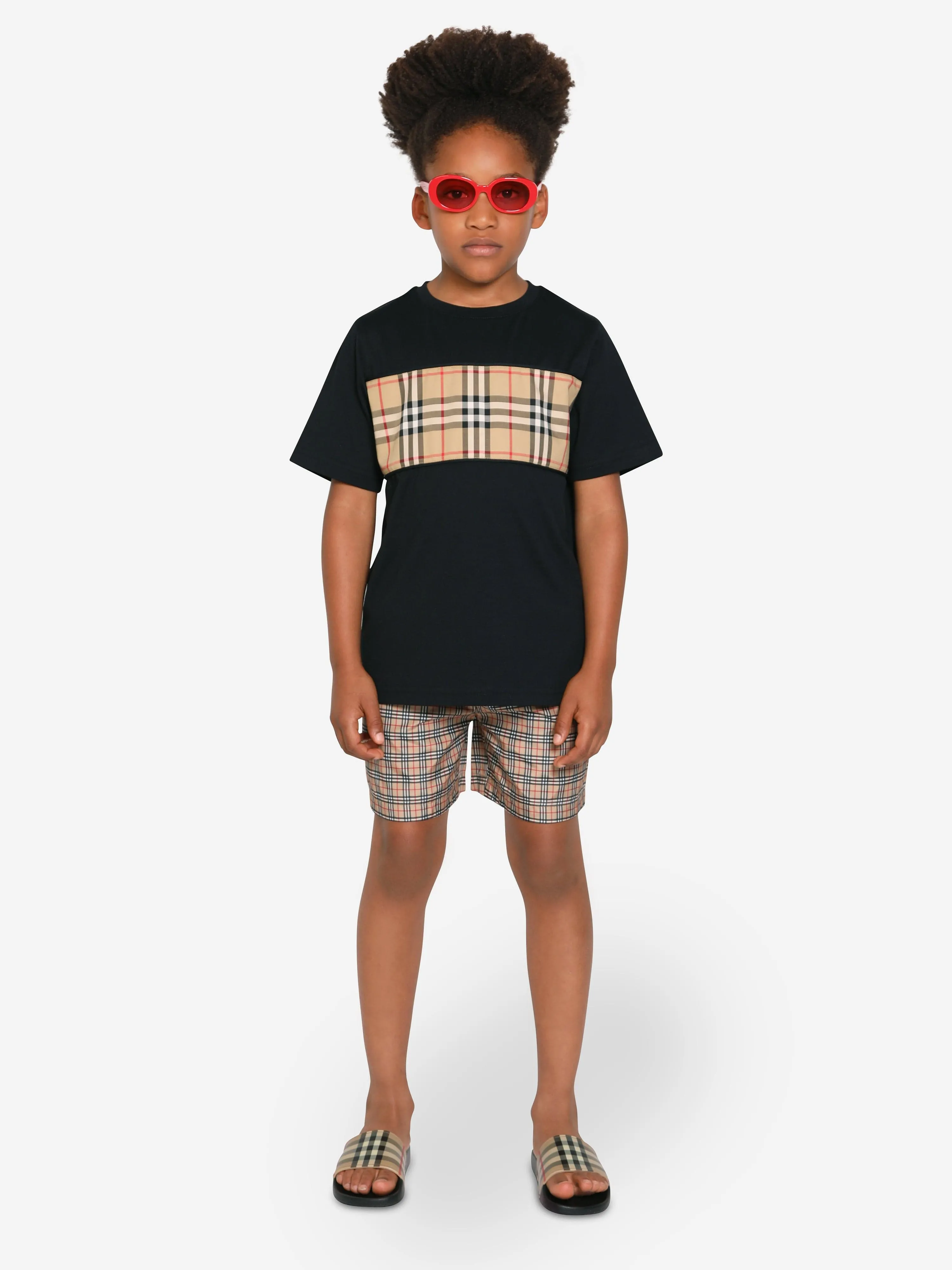 Burberry Boys Cedar Check T-Shirt In Black