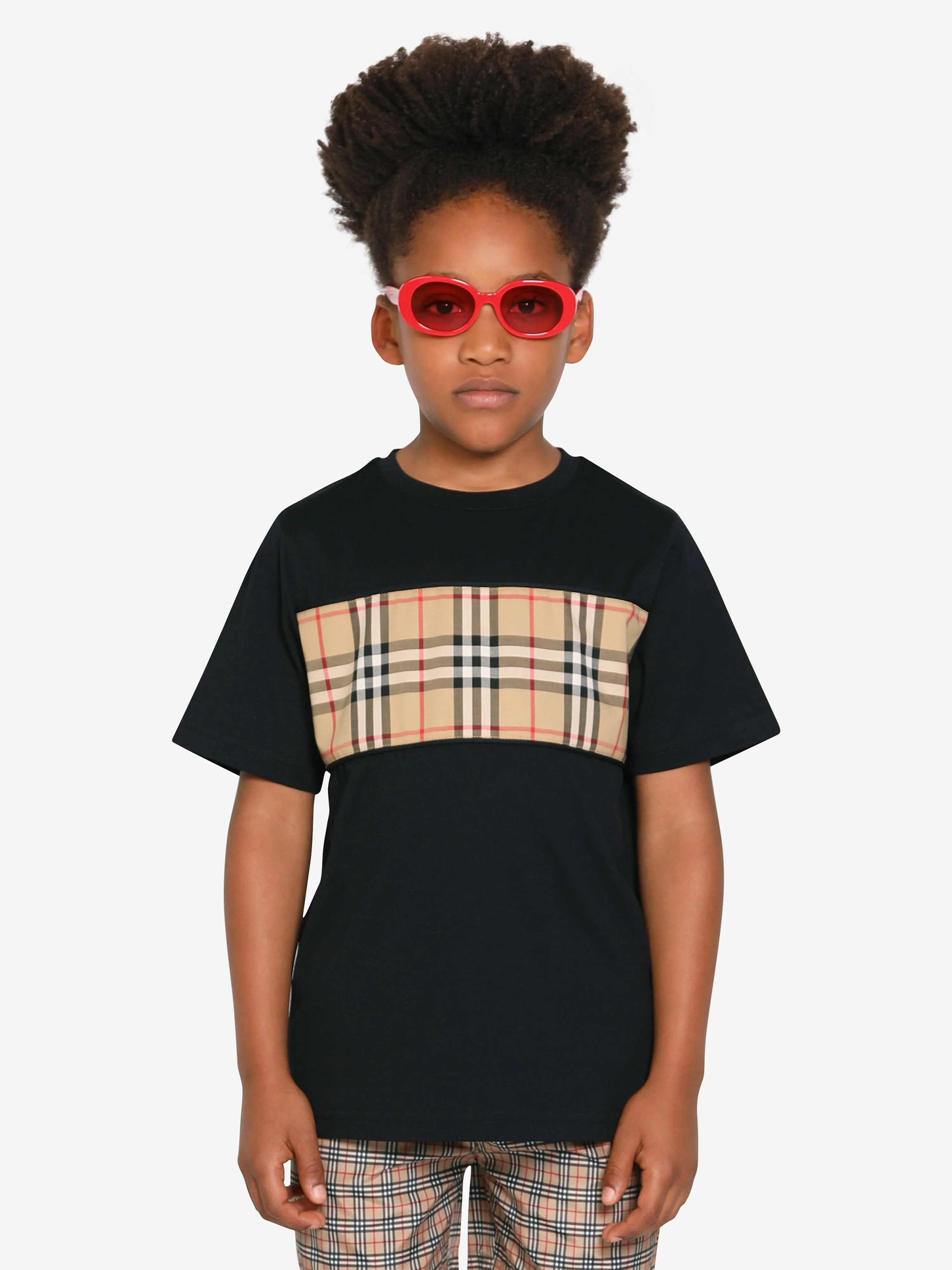 Burberry Boys Cedar Check T-Shirt In Black