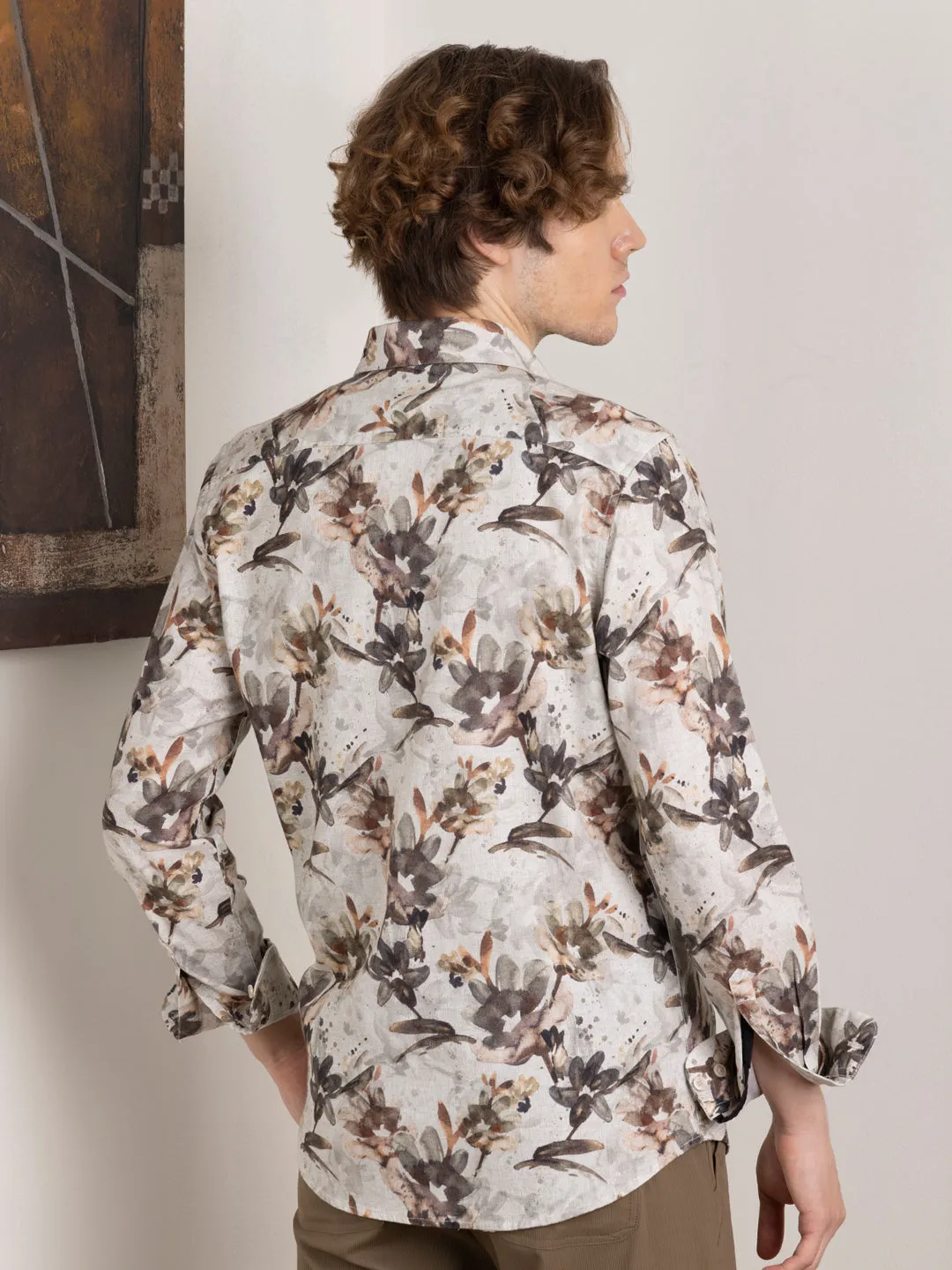 Coffee Floral Print Shirt