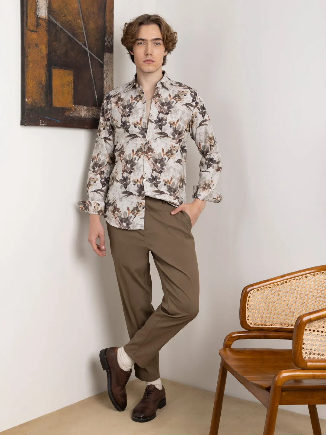 Coffee Floral Print Shirt