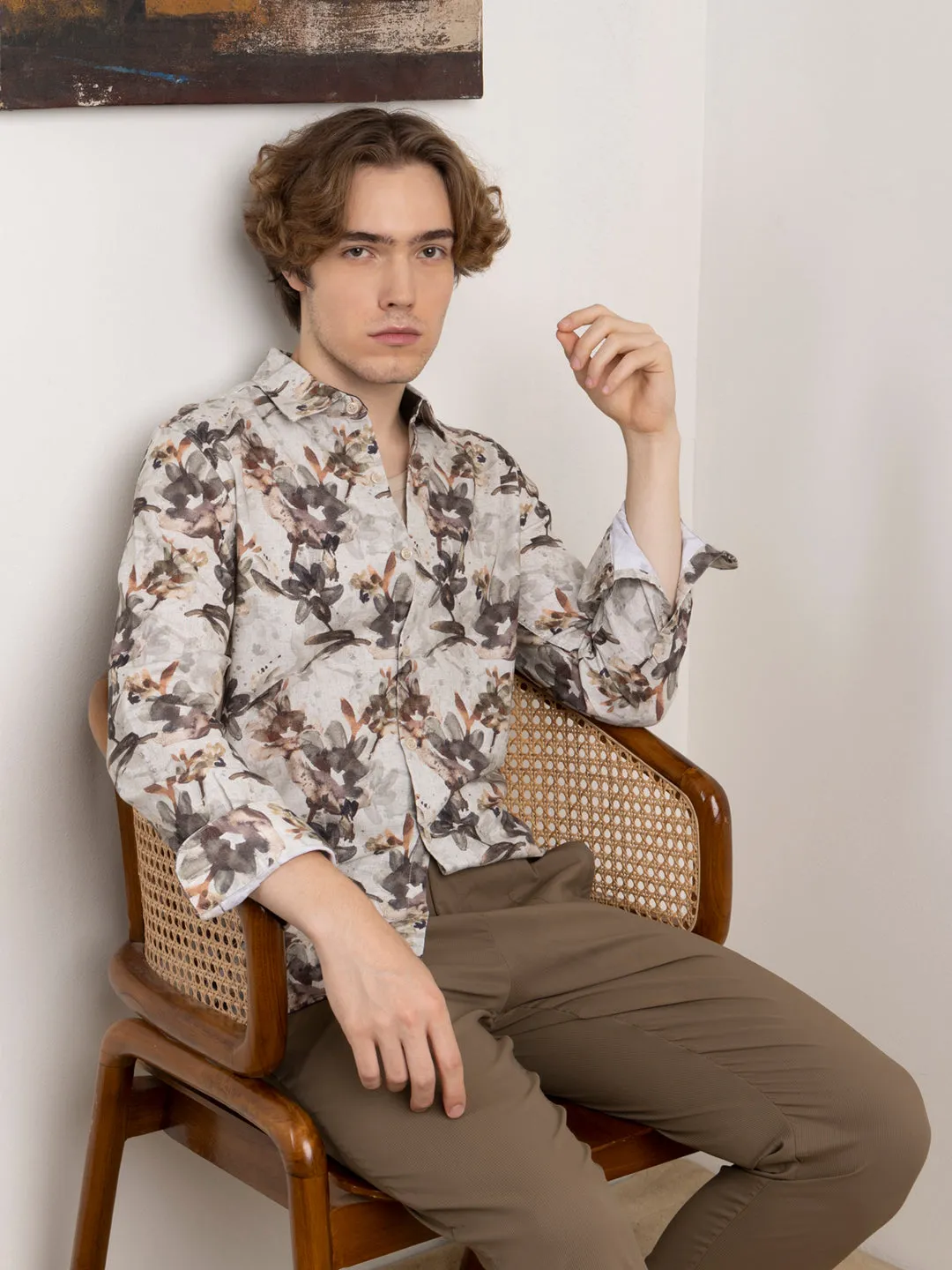 Coffee Floral Print Shirt