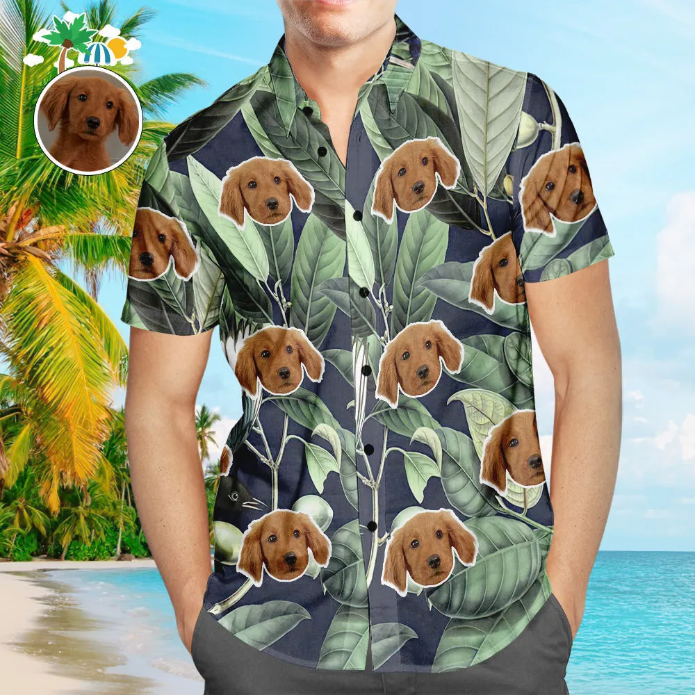 Custom Face Hawaiian Shirt Tropical Green Leaves Men's Popular All Over Print Hawaiian Beach Shirt Holiday Gift