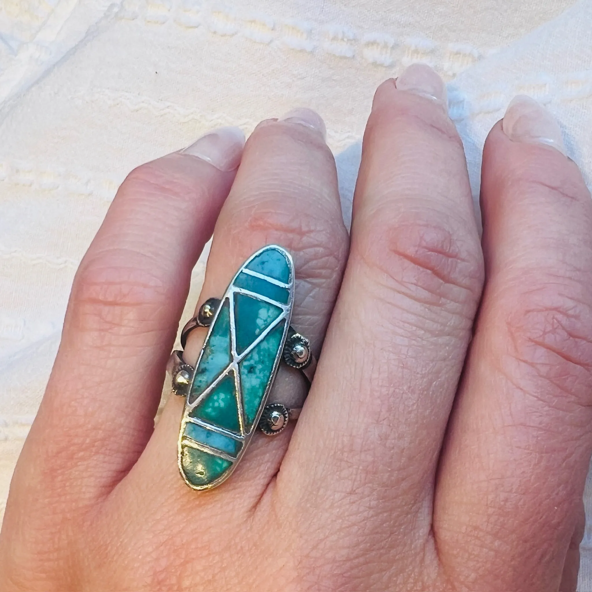 Dramatic Turquoise Inlay in Sterling Silver Ring