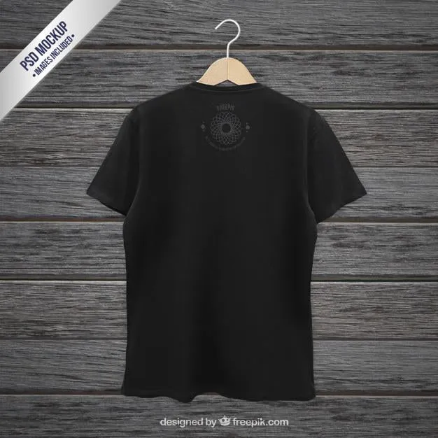 Free Black Hanging T-Shirt Mockup Back View