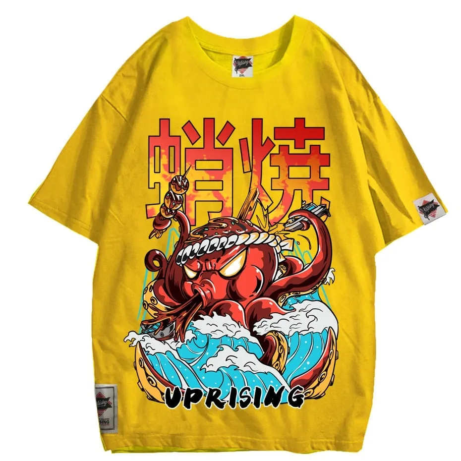 Hip Hop T Shirt Streetwear Oversized Funny Octopus Men Harajuku T-Shirt Japanese Style Summer Tops Tees Cotton anime Tshirt