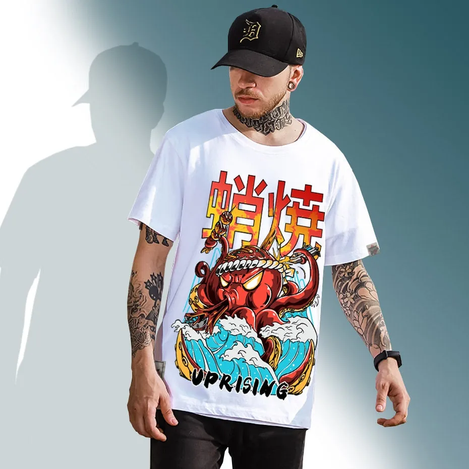 Hip Hop T Shirt Streetwear Oversized Funny Octopus Men Harajuku T-Shirt Japanese Style Summer Tops Tees Cotton anime Tshirt