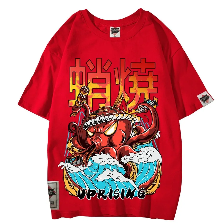 Hip Hop T Shirt Streetwear Oversized Funny Octopus Men Harajuku T-Shirt Japanese Style Summer Tops Tees Cotton anime Tshirt