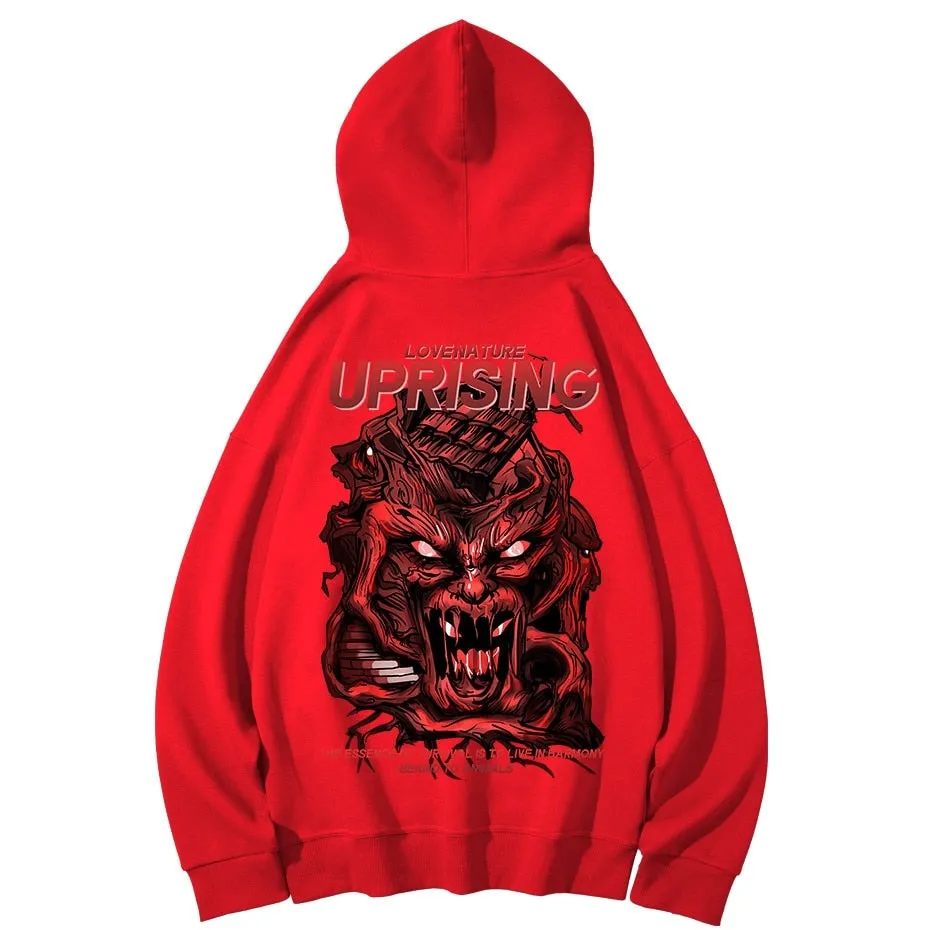 Hoodies, Sweatshirts Men Hip Hop Streetwear Oversize Ghost Print Washed Harajuku Cotton