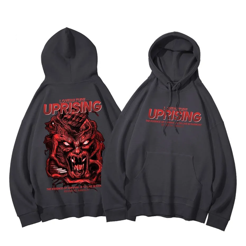 Hoodies, Sweatshirts Men Hip Hop Streetwear Oversize Ghost Print Washed Harajuku Cotton