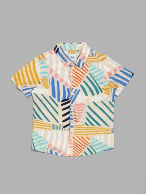 HOP Kids Abstract Printed Light Beige Shirt