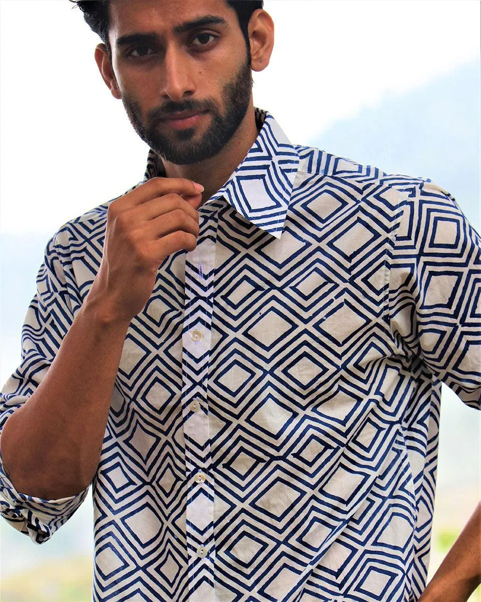 Ivory Block Printed Cotton Shirt