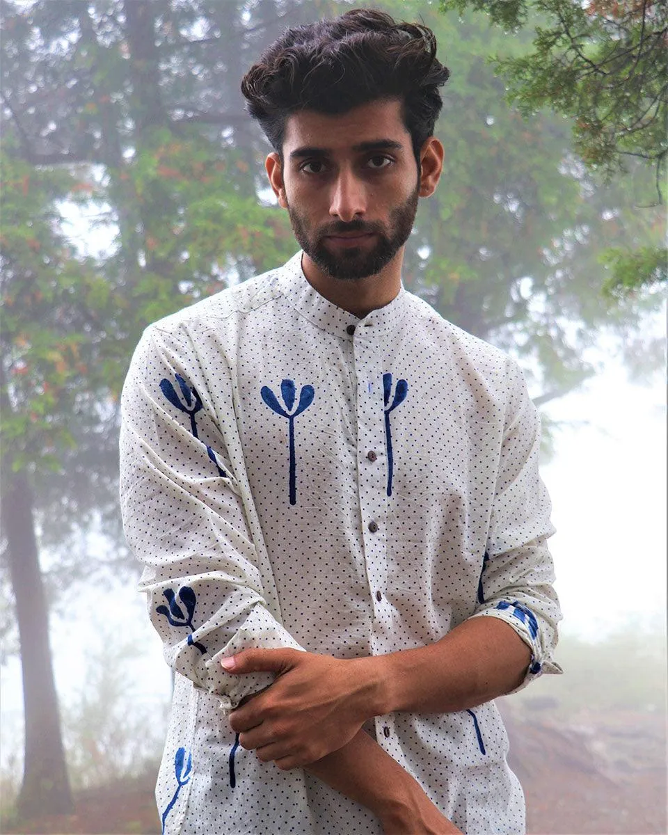 Ivory Block Printed Cotton Shirt