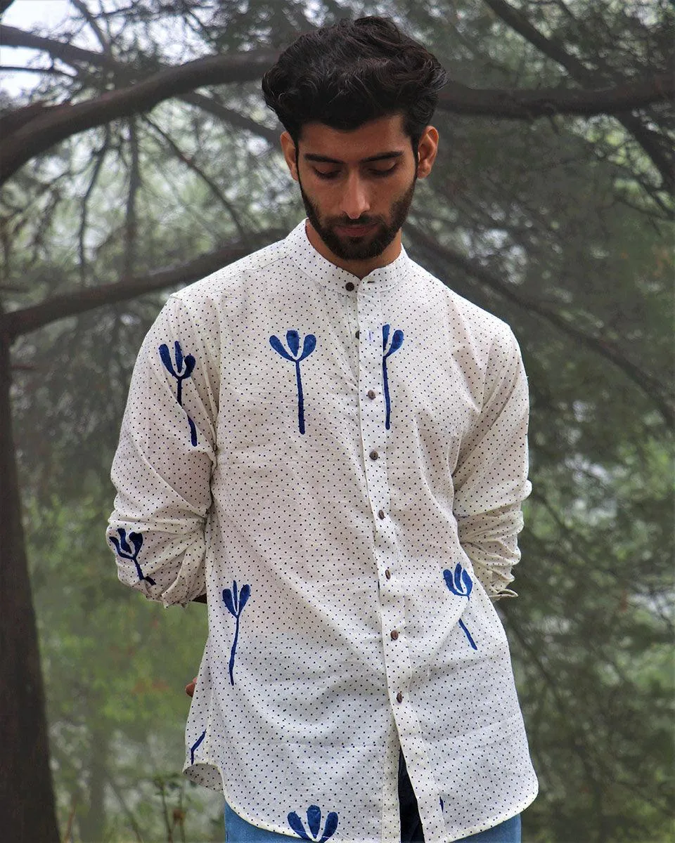 Ivory Block Printed Cotton Shirt