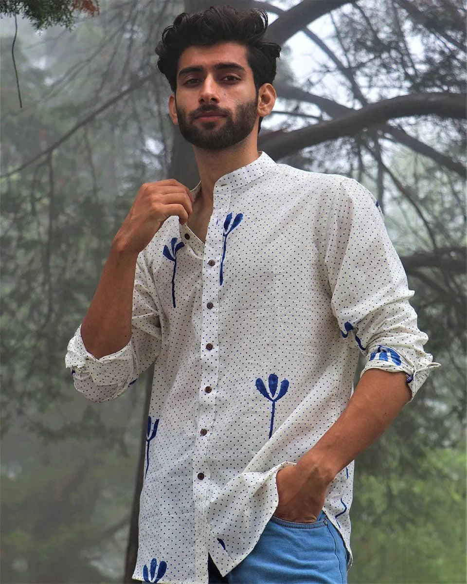 Ivory Block Printed Cotton Shirt