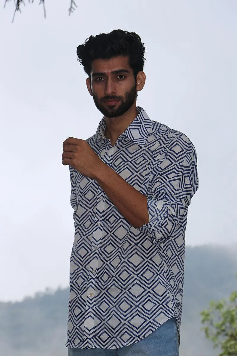 Ivory Block Printed Cotton Shirt