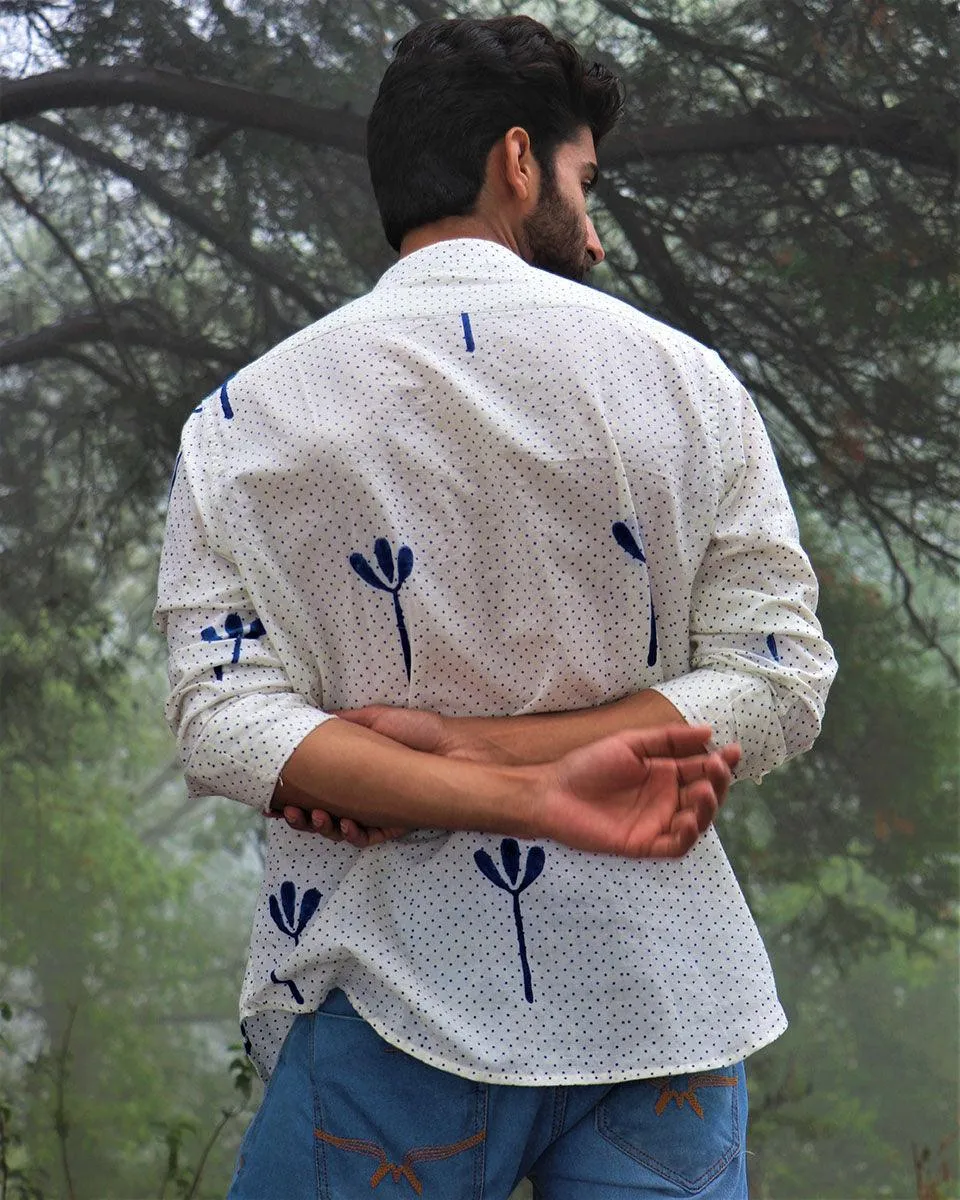 Ivory Block Printed Cotton Shirt