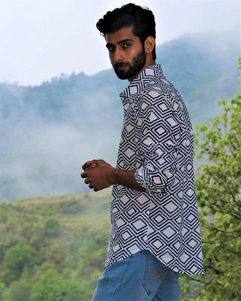 Ivory Block Printed Cotton Shirt