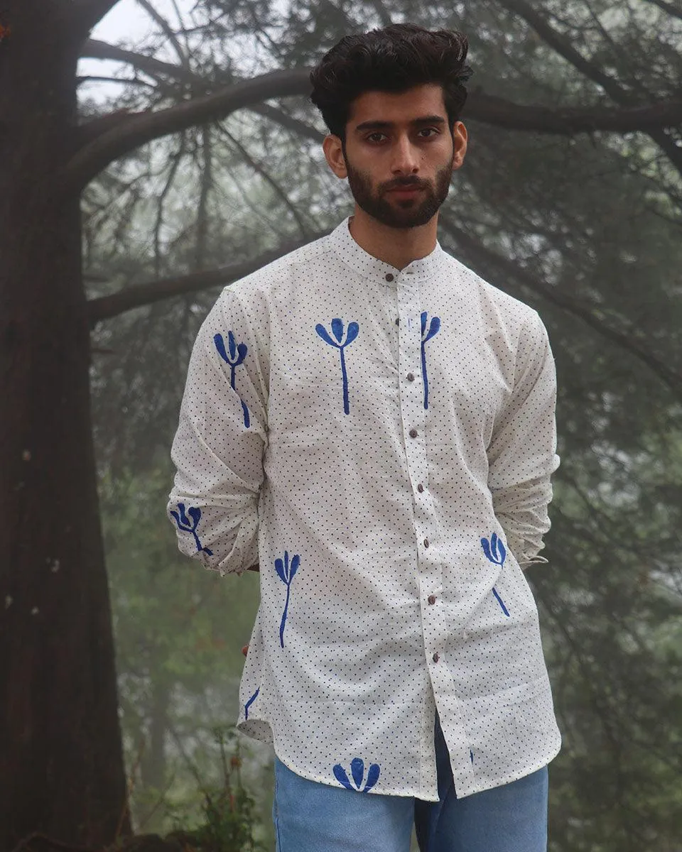 Ivory Block Printed Cotton Shirt