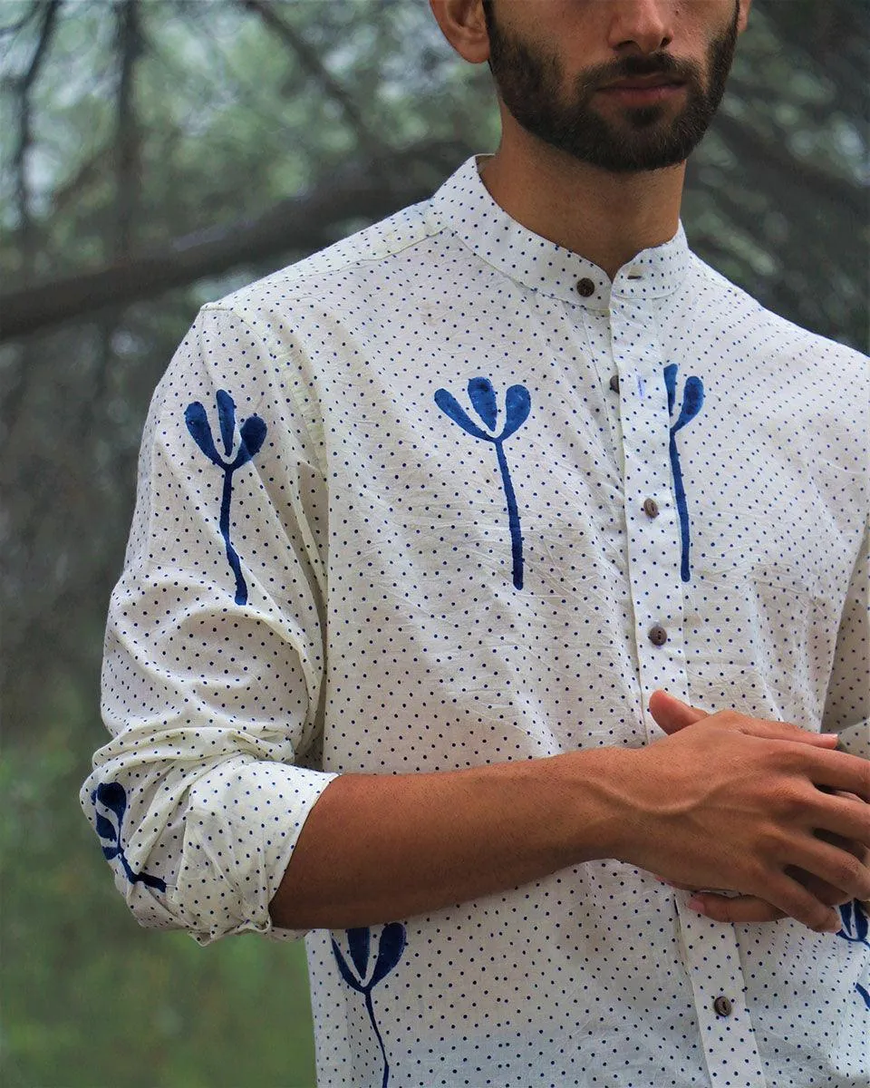 Ivory Block Printed Cotton Shirt