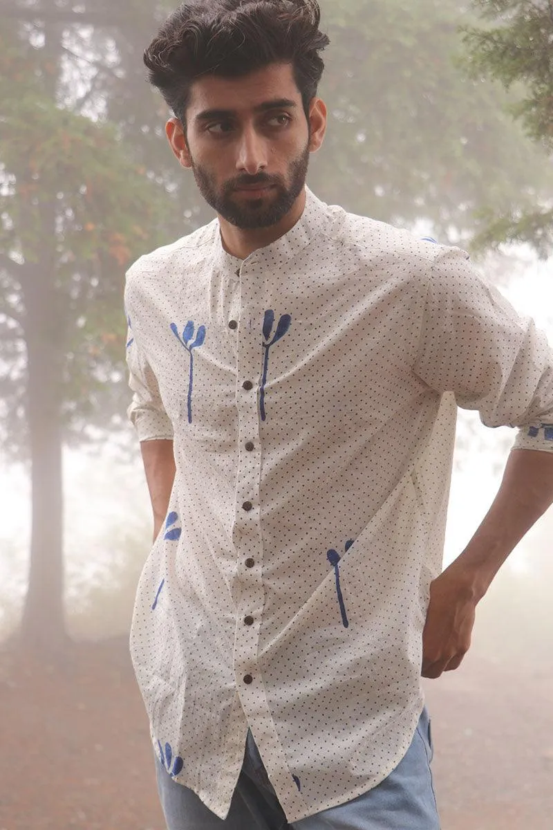 Ivory Block Printed Cotton Shirt