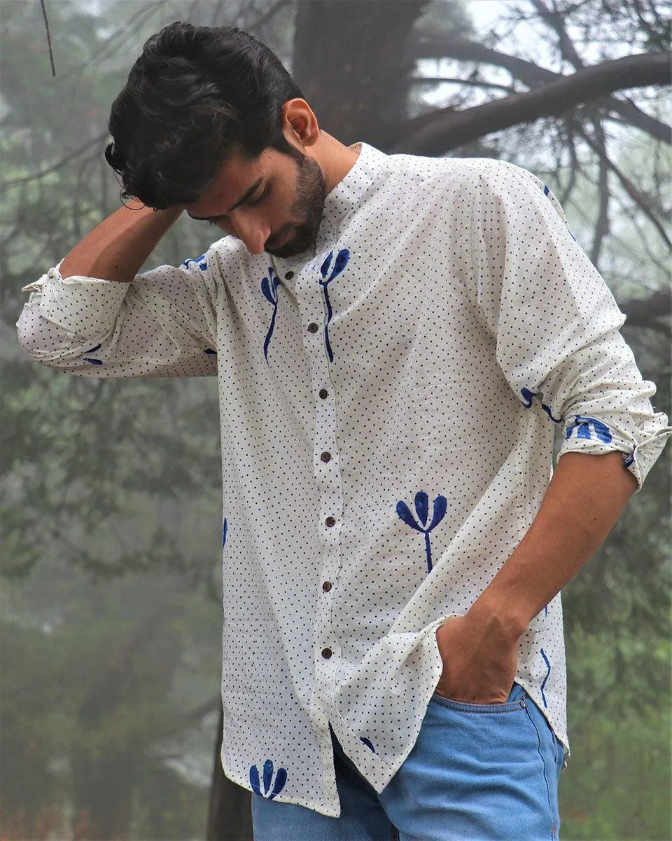 Ivory Block Printed Cotton Shirt