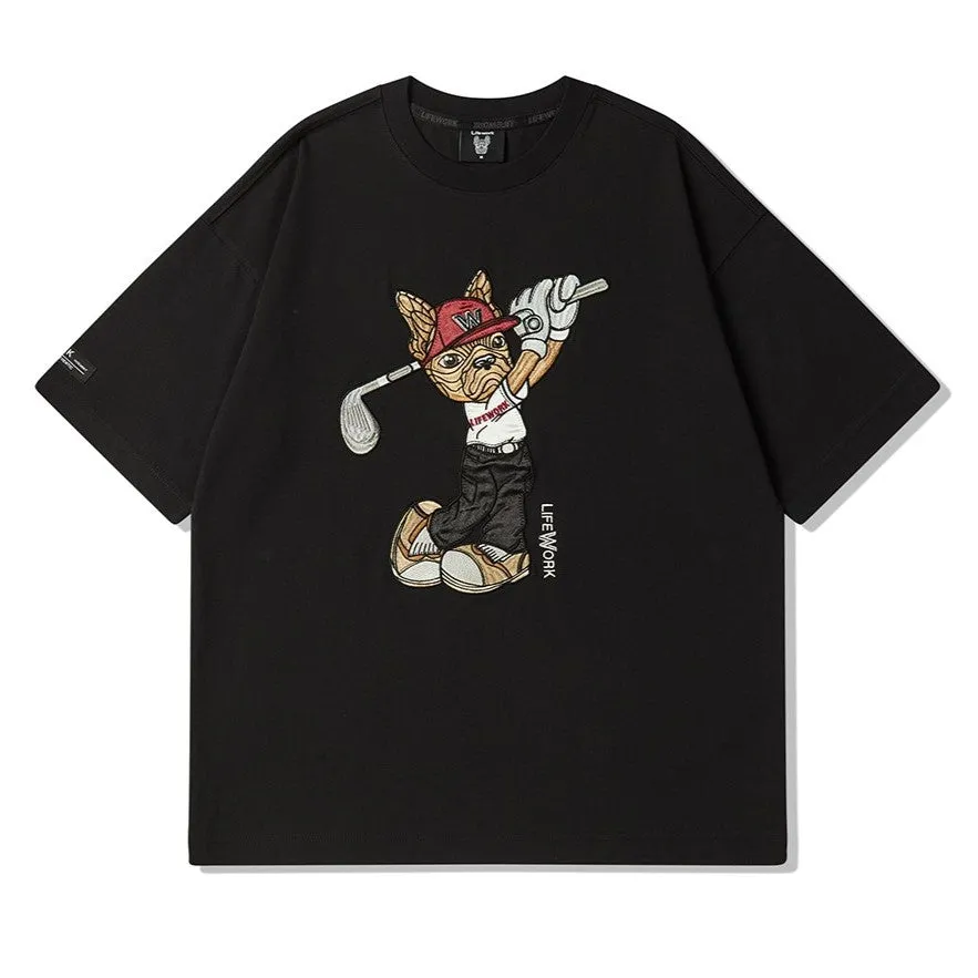 LifeWork Embroidered Golf Bulldog Tee Black