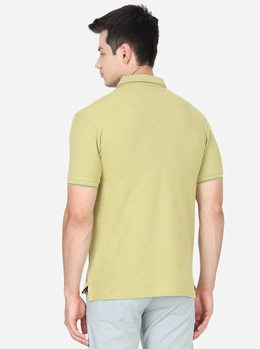 Linden Green Solid Slim Fit Polo T-Shirt | JadeBlue