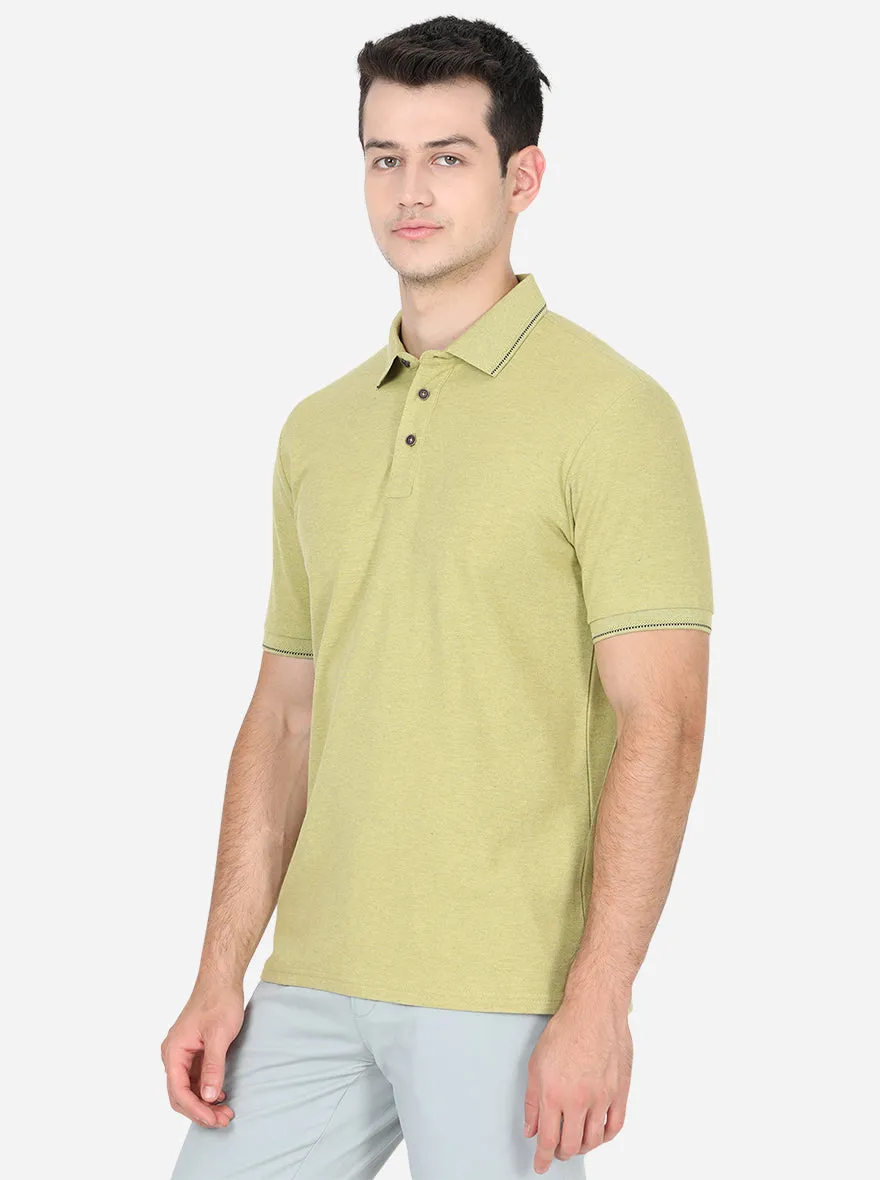 Linden Green Solid Slim Fit Polo T-Shirt | JadeBlue