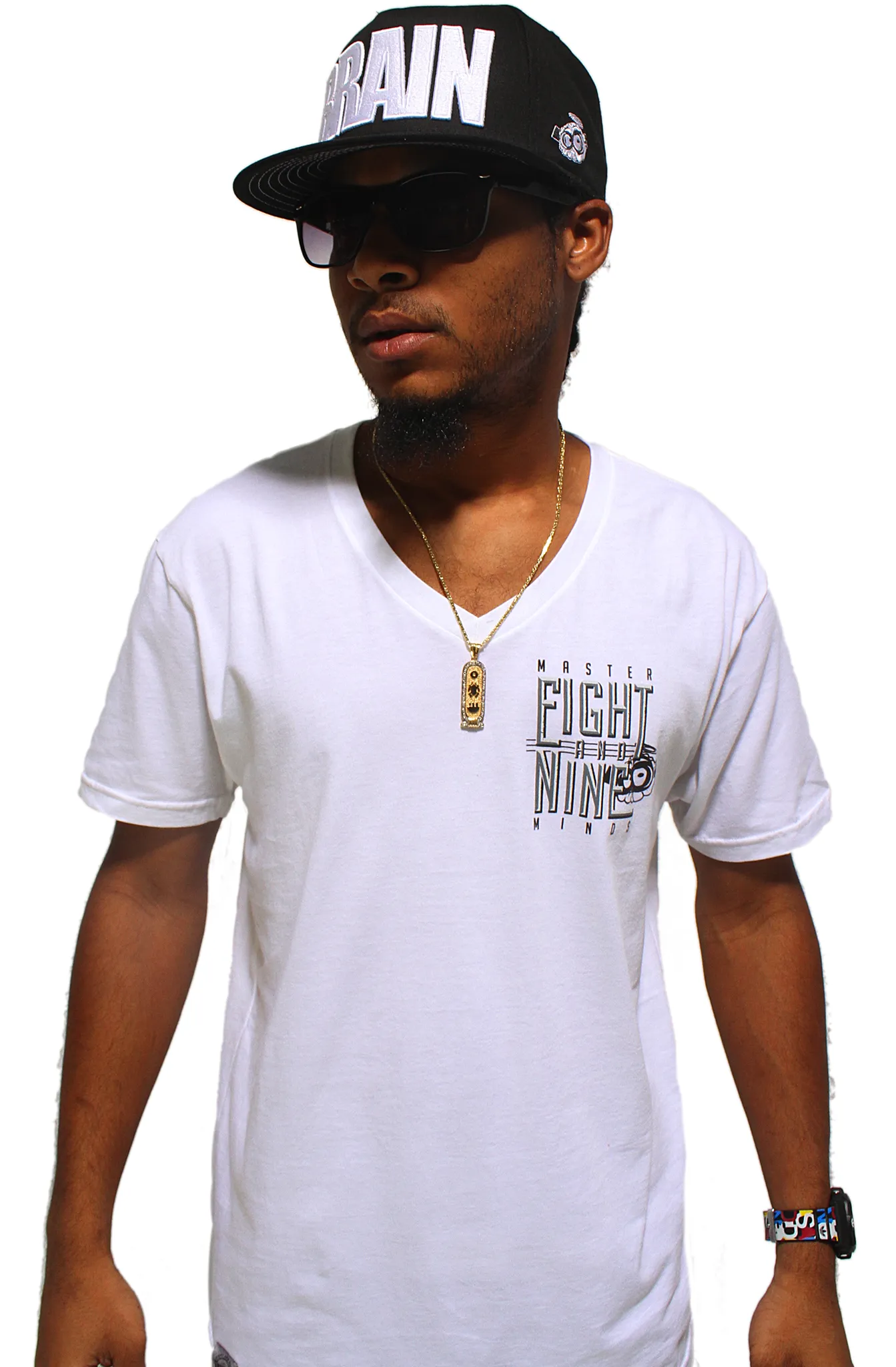 Masterminds White V Neck Tee