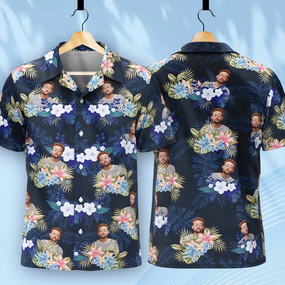 Men Hawaiian Vintage Shirts Custom Button-down Shirts Photo Beach Shirts Gifts For Him