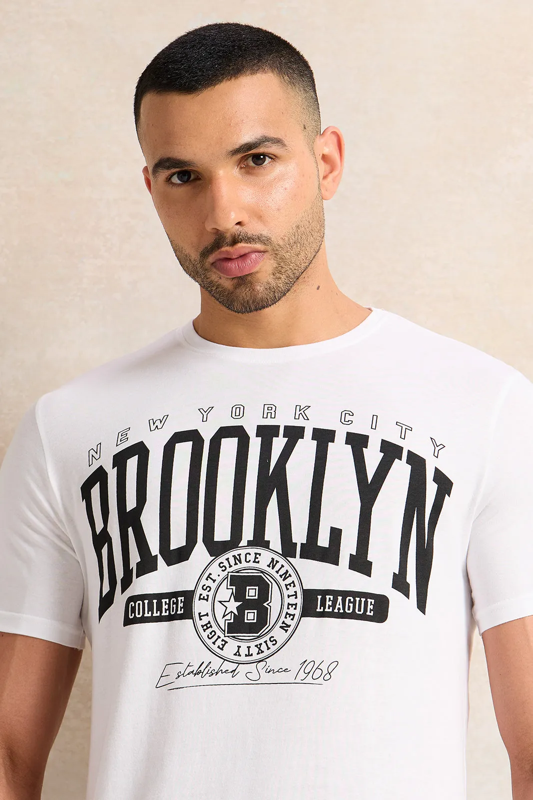 Men White Brooklyn Print Graphic T-Shirt