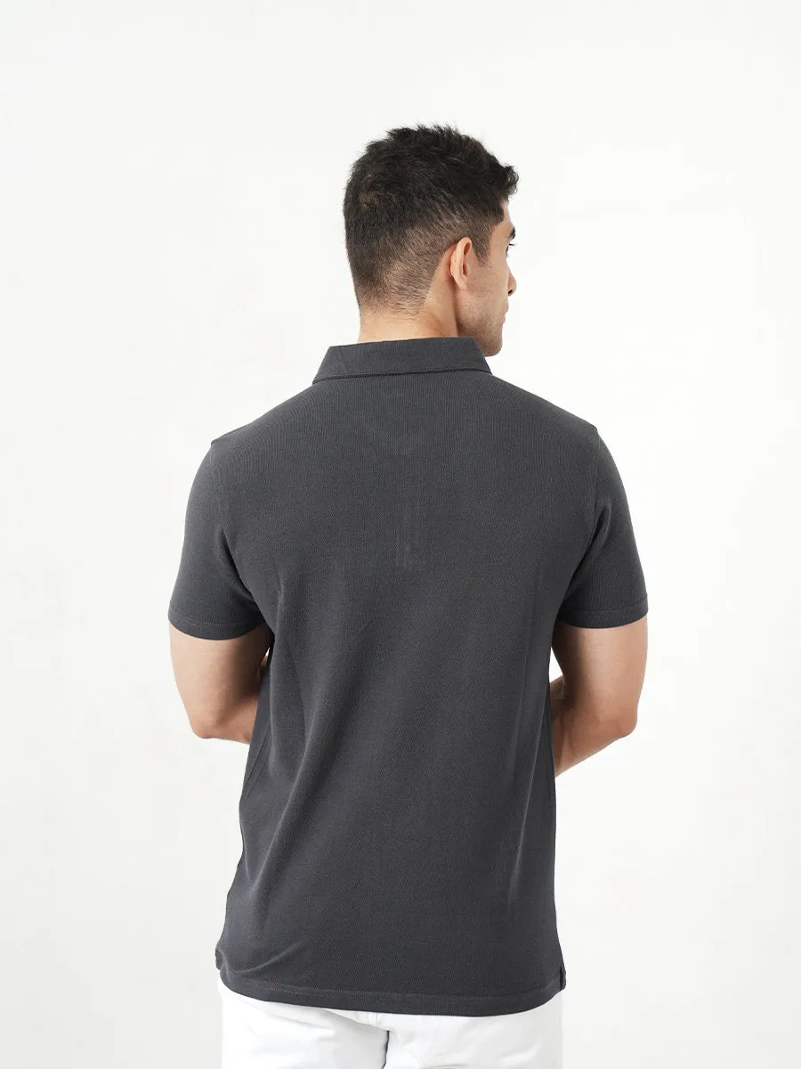 Monkstory Bamboo Cotton Zip-Polo Tee - Iron Grey