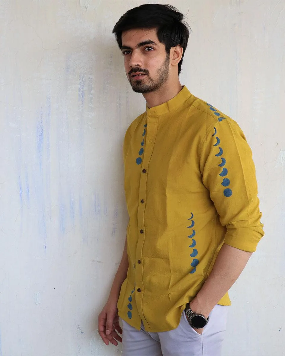 Mustard Eclipes Block-Printed Men'S Shirt