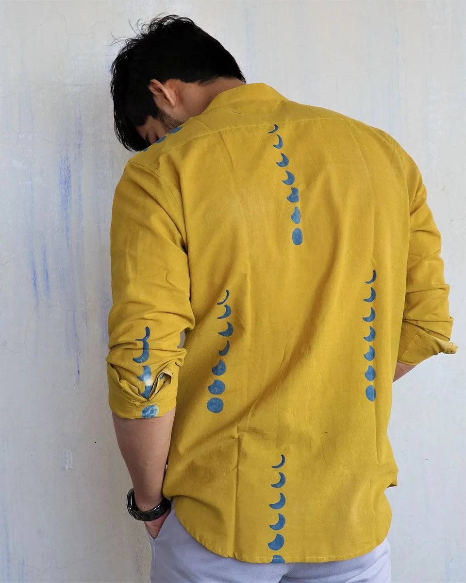 Mustard Eclipes Block-Printed Men'S Shirt