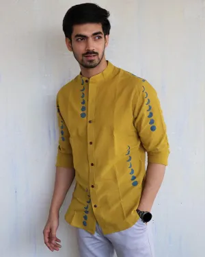 Mustard Eclipes Block-Printed Men'S Shirt