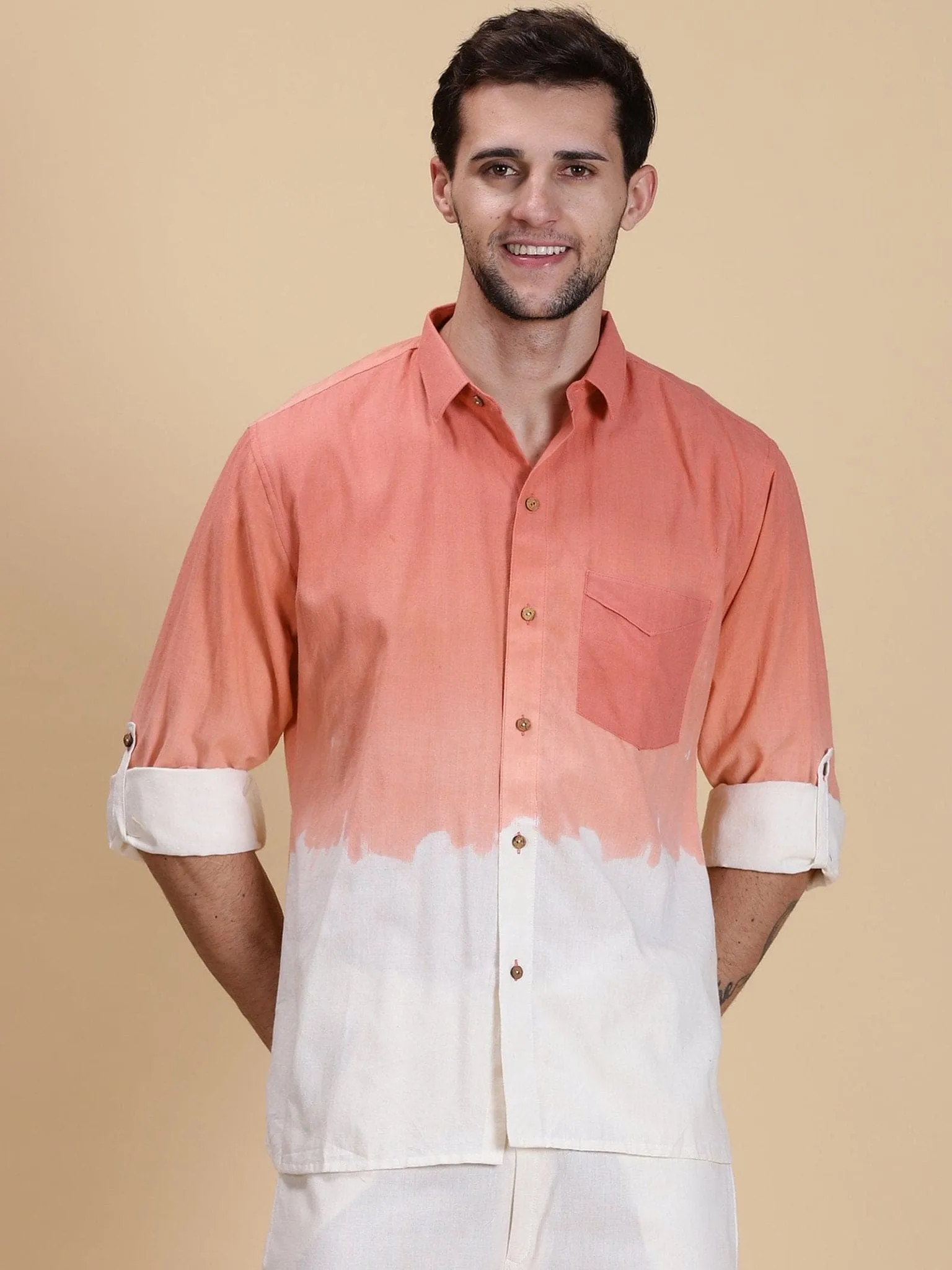 Peach Hand Dyed Men Shirt