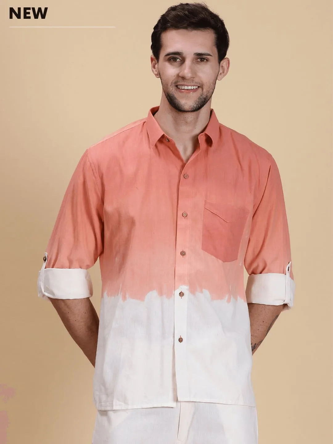 Peach Hand Dyed Men Shirt