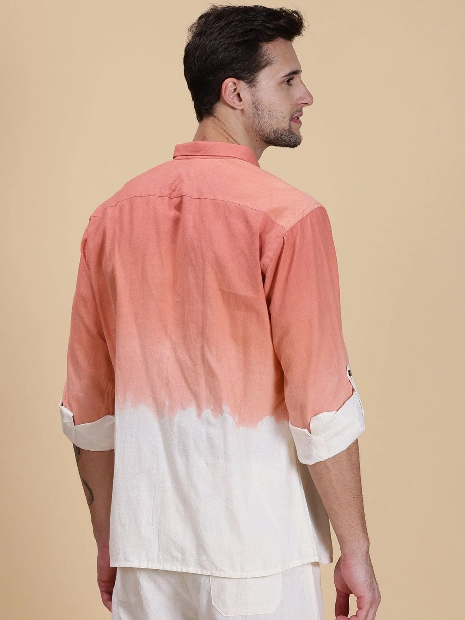 Peach Hand Dyed Men Shirt