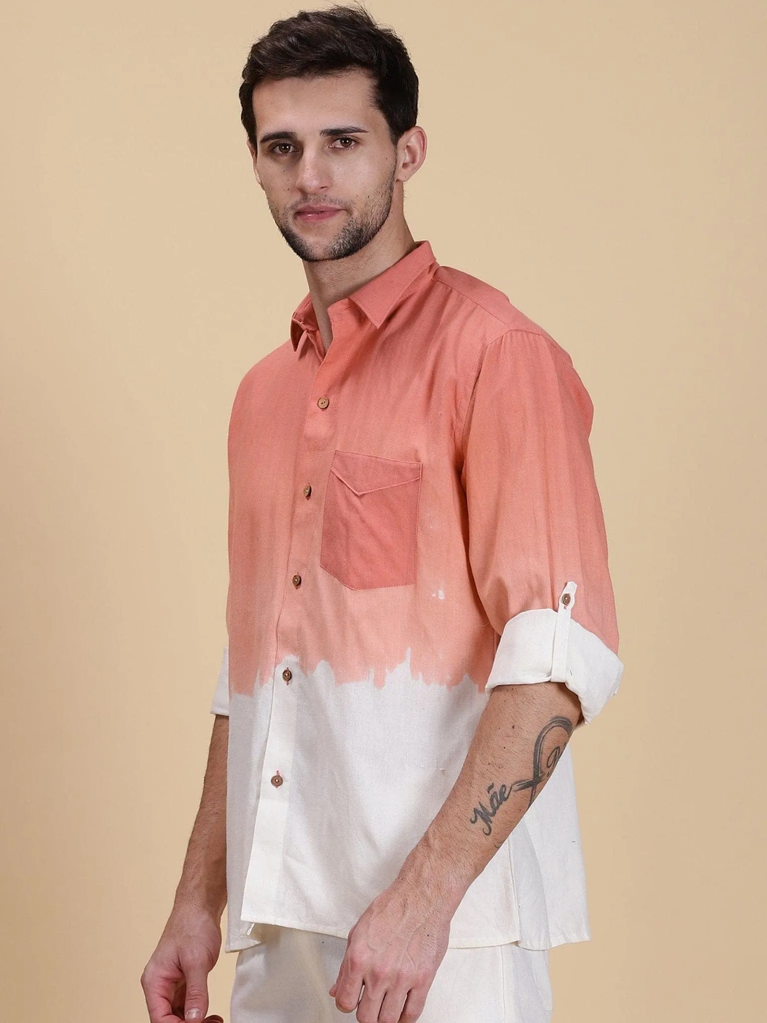 Peach Hand Dyed Men Shirt