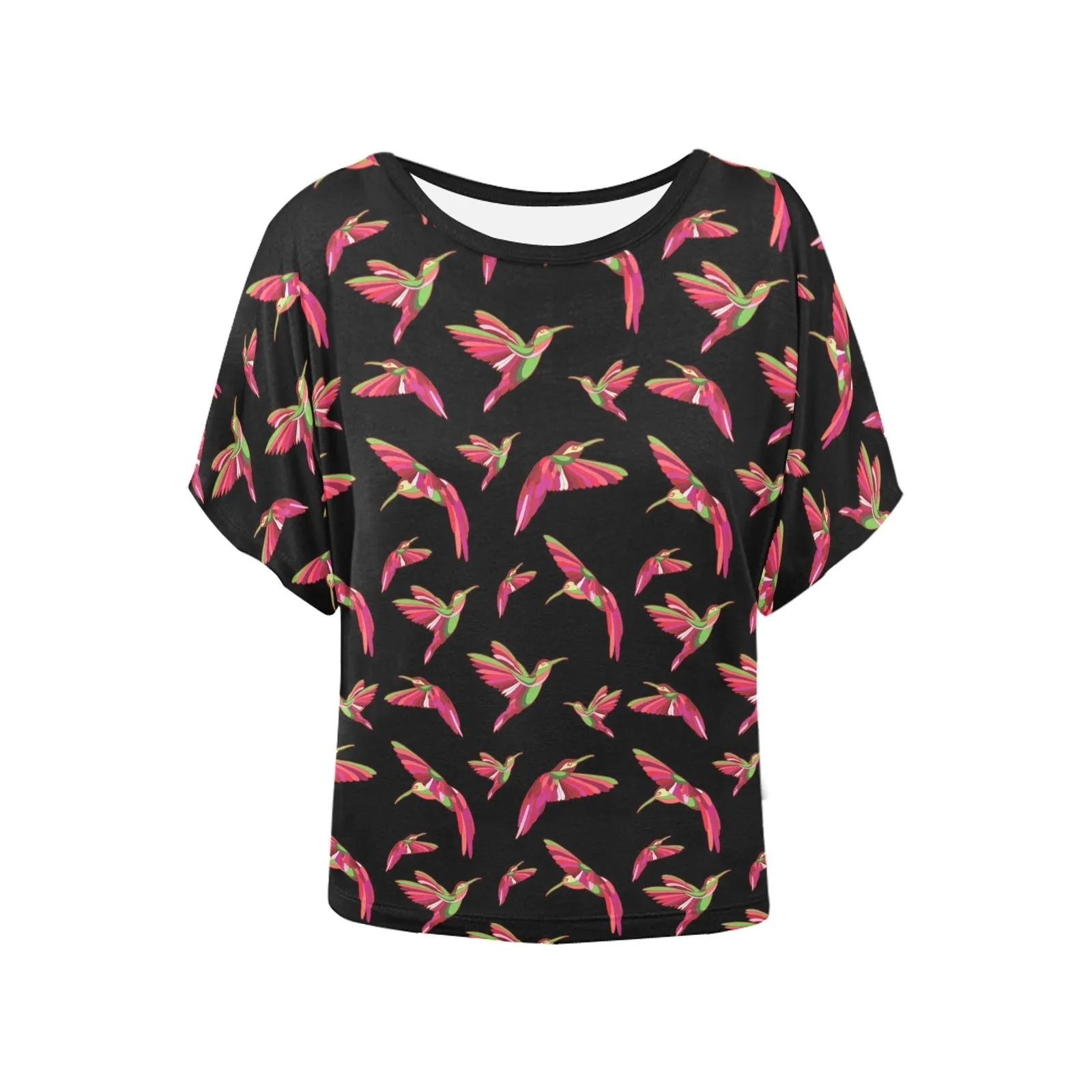 Red Swift Colourful Black Women's Batwing-Sleeved Blouse T shirt