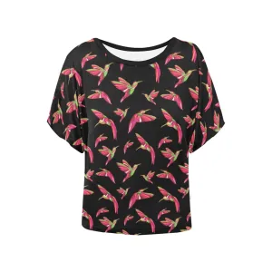 Red Swift Colourful Black Women's Batwing-Sleeved Blouse T shirt