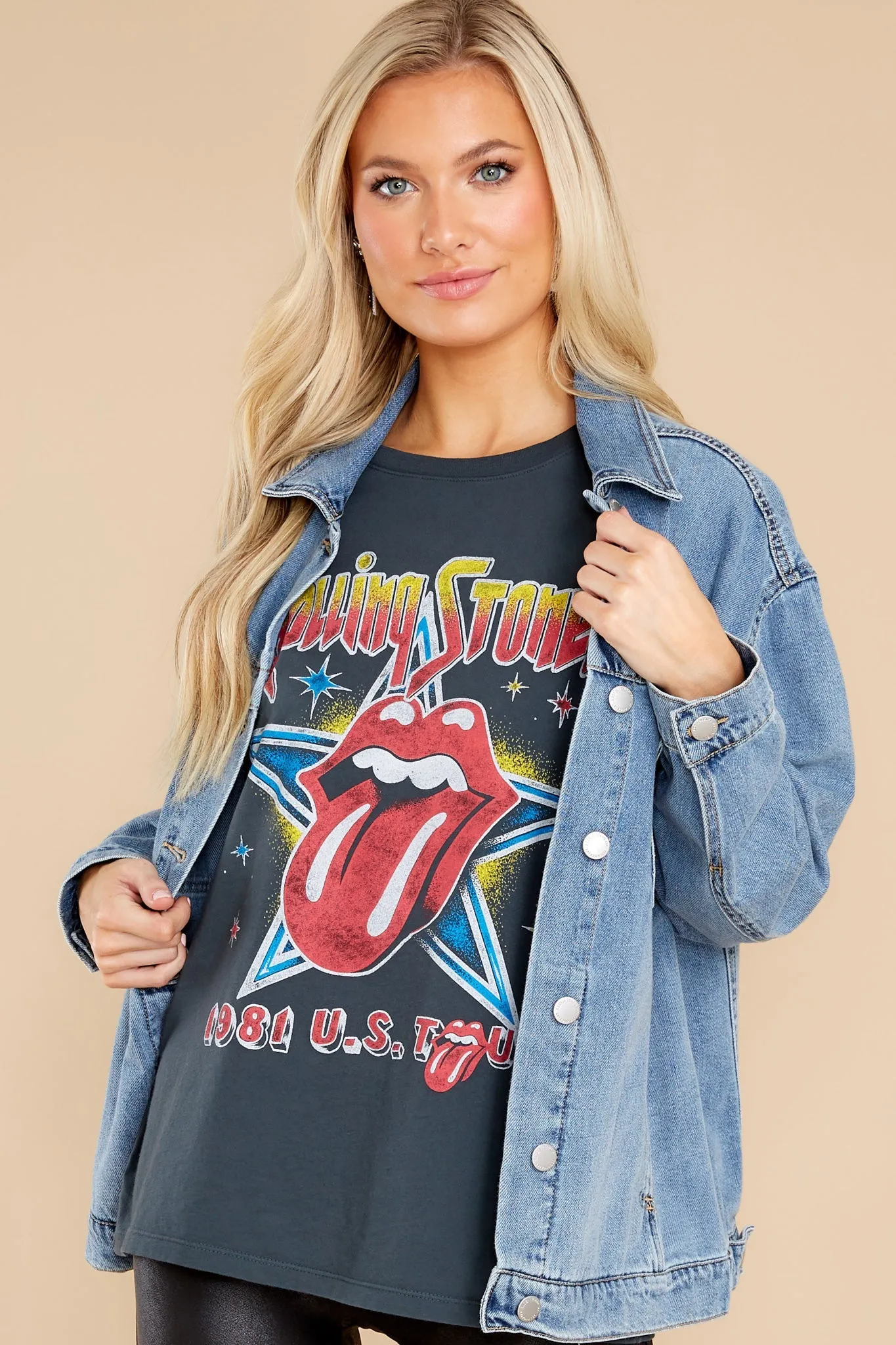 Rolling Stones 1981 US Tour Vintage Black Boyfriend Tee