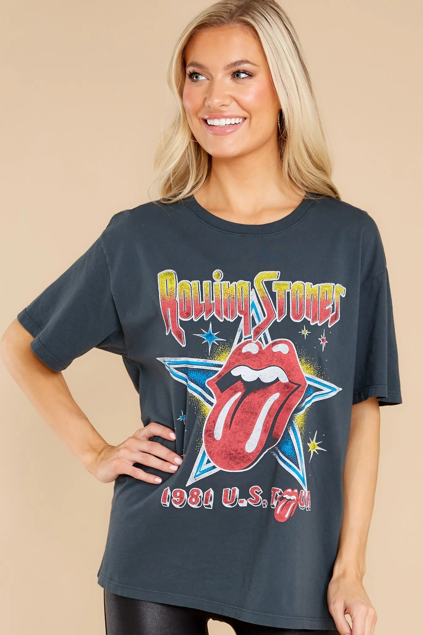 Rolling Stones 1981 US Tour Vintage Black Boyfriend Tee