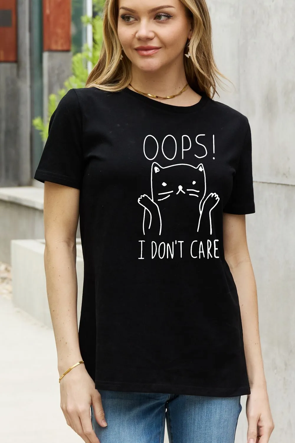 Simply Love Full Size OOPS I DON’T CARE Graphic Cotton Tee