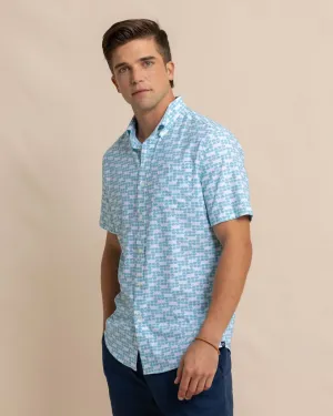 Southern Tide Men's Brrr Intercoastal Stay Shady Short Sleeve Sportshirt / Heather Wake Blue