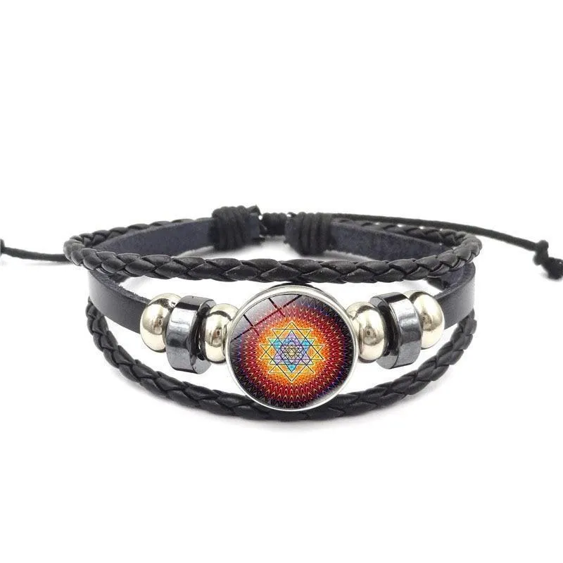 Sri Yantra Multilayer Leather Bracelet Charm Buddhist Lucky Bracelet