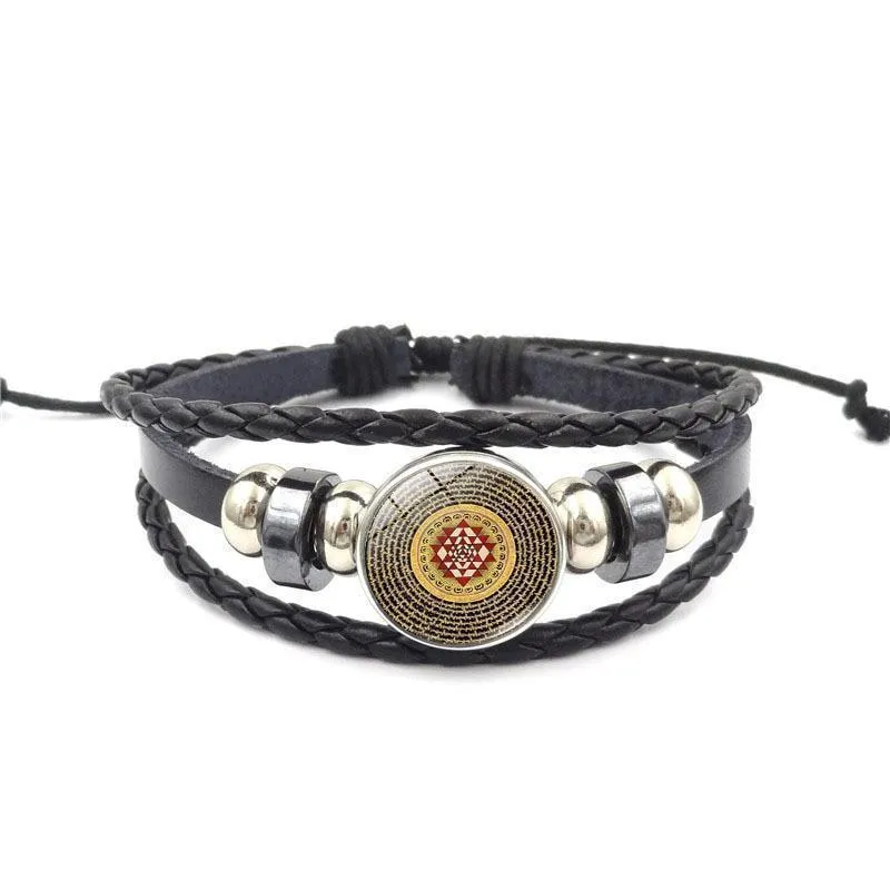 Sri Yantra Multilayer Leather Bracelet Charm Buddhist Lucky Bracelet