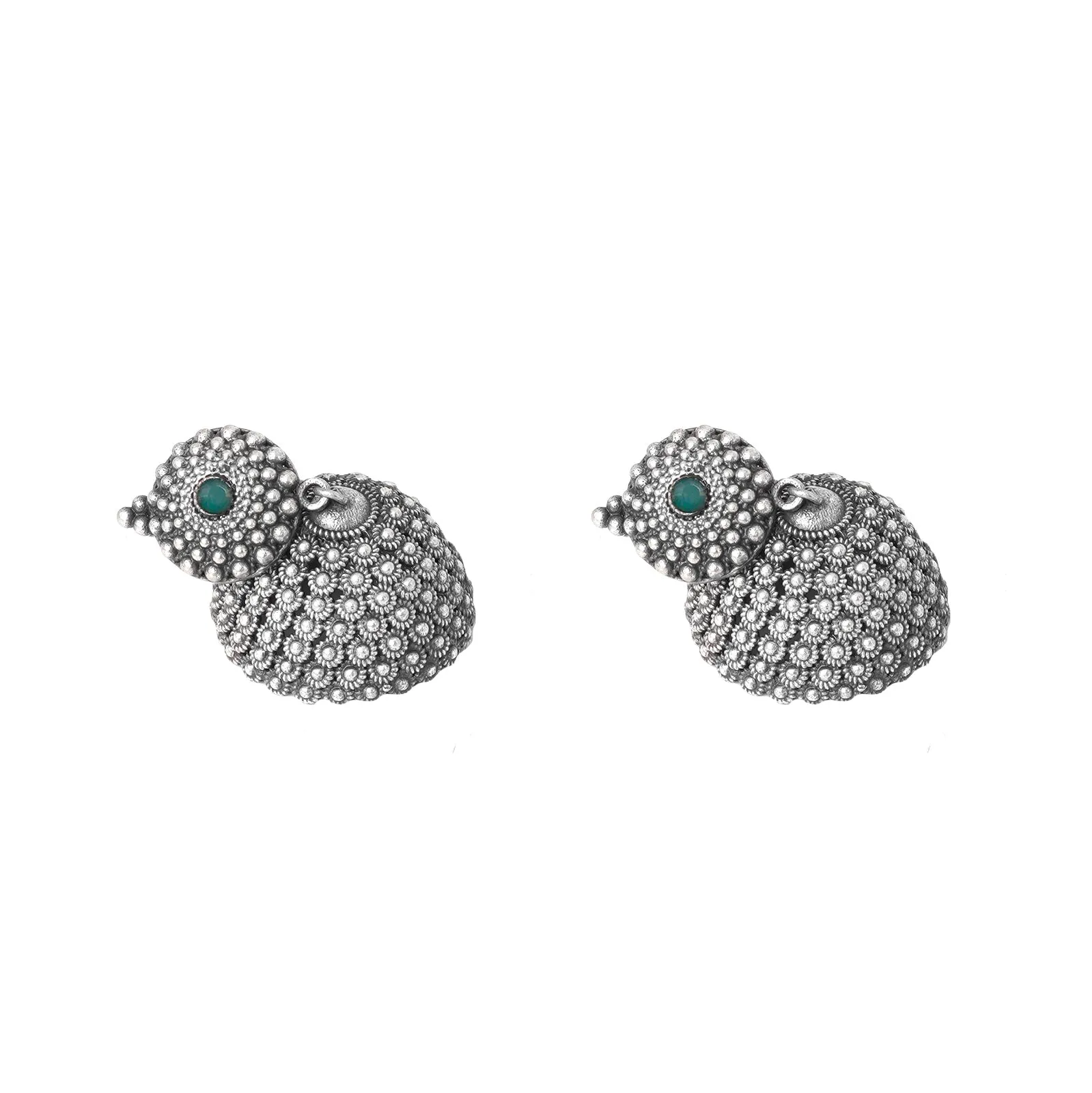 Teejh Dharvi Green Stone Antique Silver Jhumki